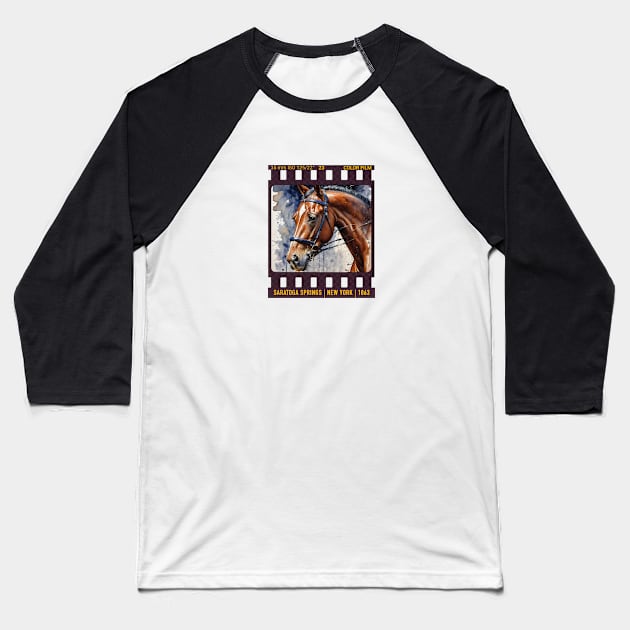 Saratoga Springs New York Horse Racing Baseball T-Shirt by Cre8tiveSpirit